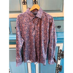 Men's Robert Graham Casual Button Down Shirt L Navy Red Paisley